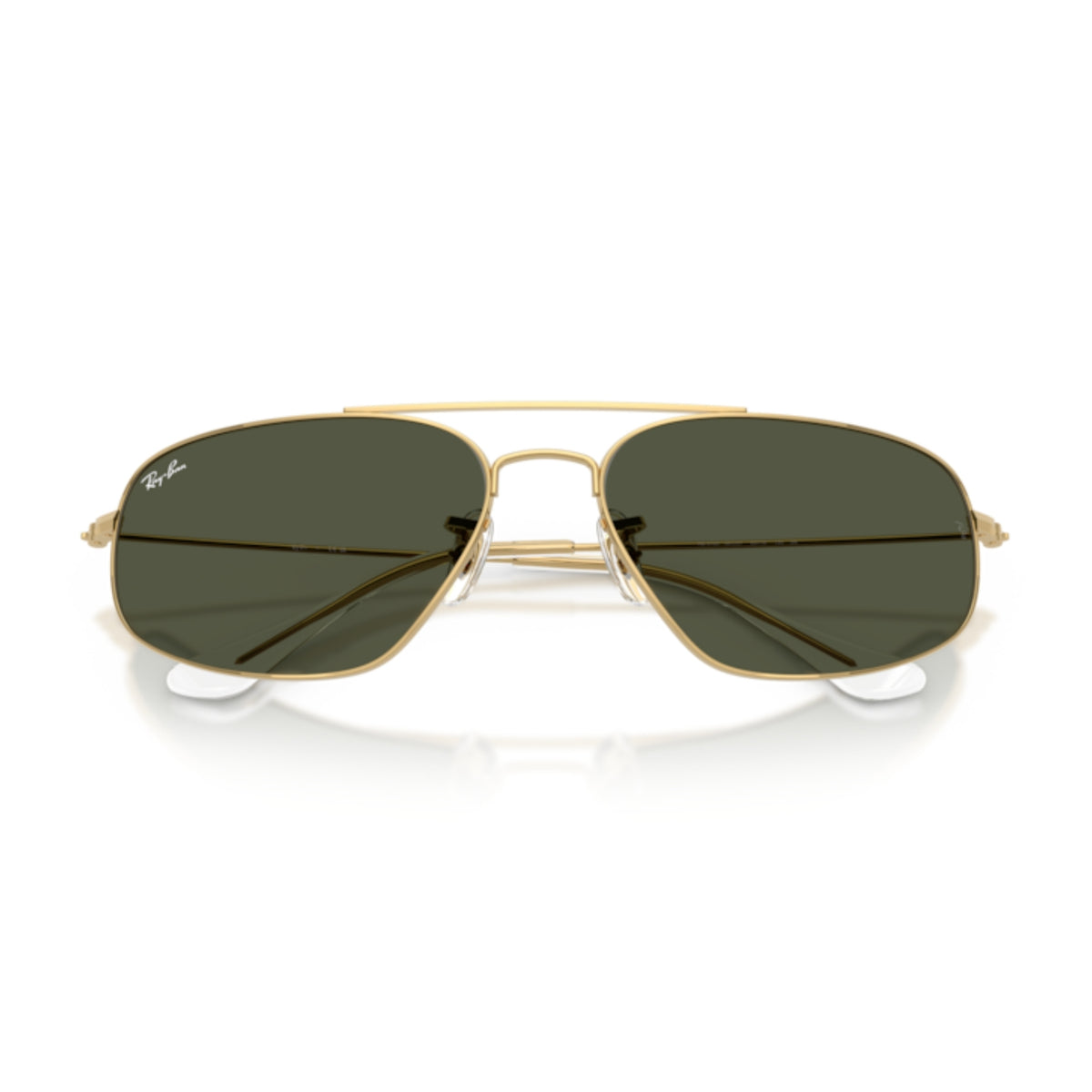 Ray-Ban RB3780 arista gold rectangle sunglasses, front view with the temples folded