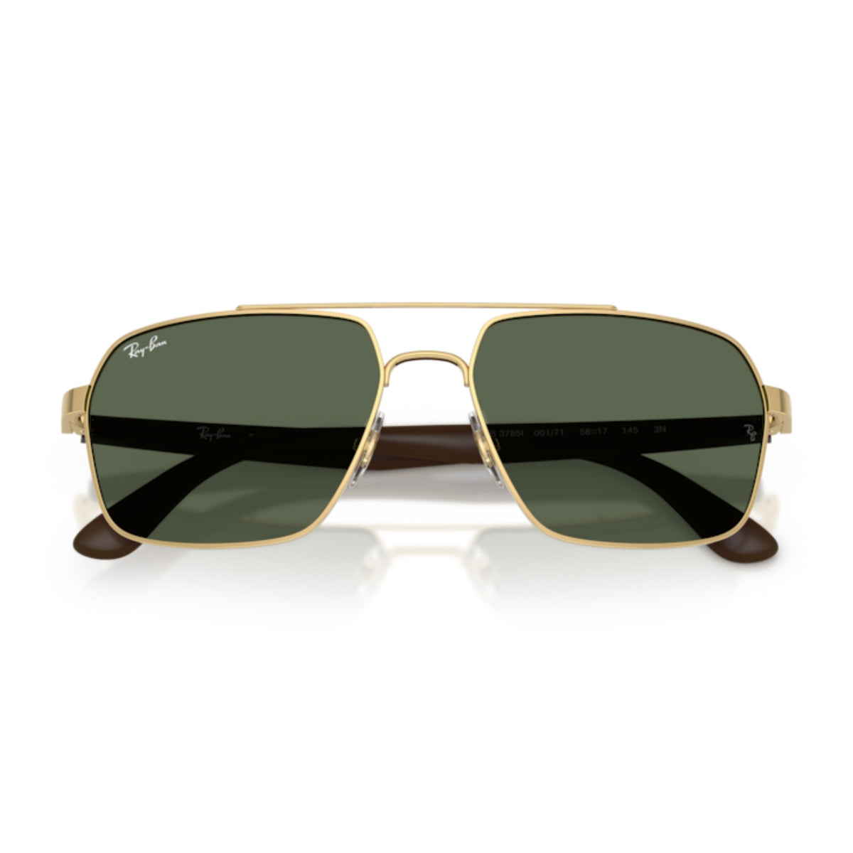 Ray-Ban RB3785 arista gold square sunglasses, front view with the temples folded