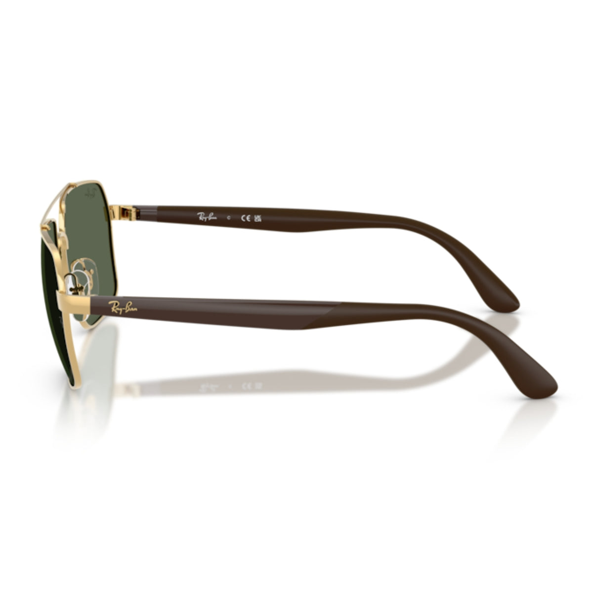 Ray-Ban RB3785 arista gold square sunglasses, side view of the brown temple