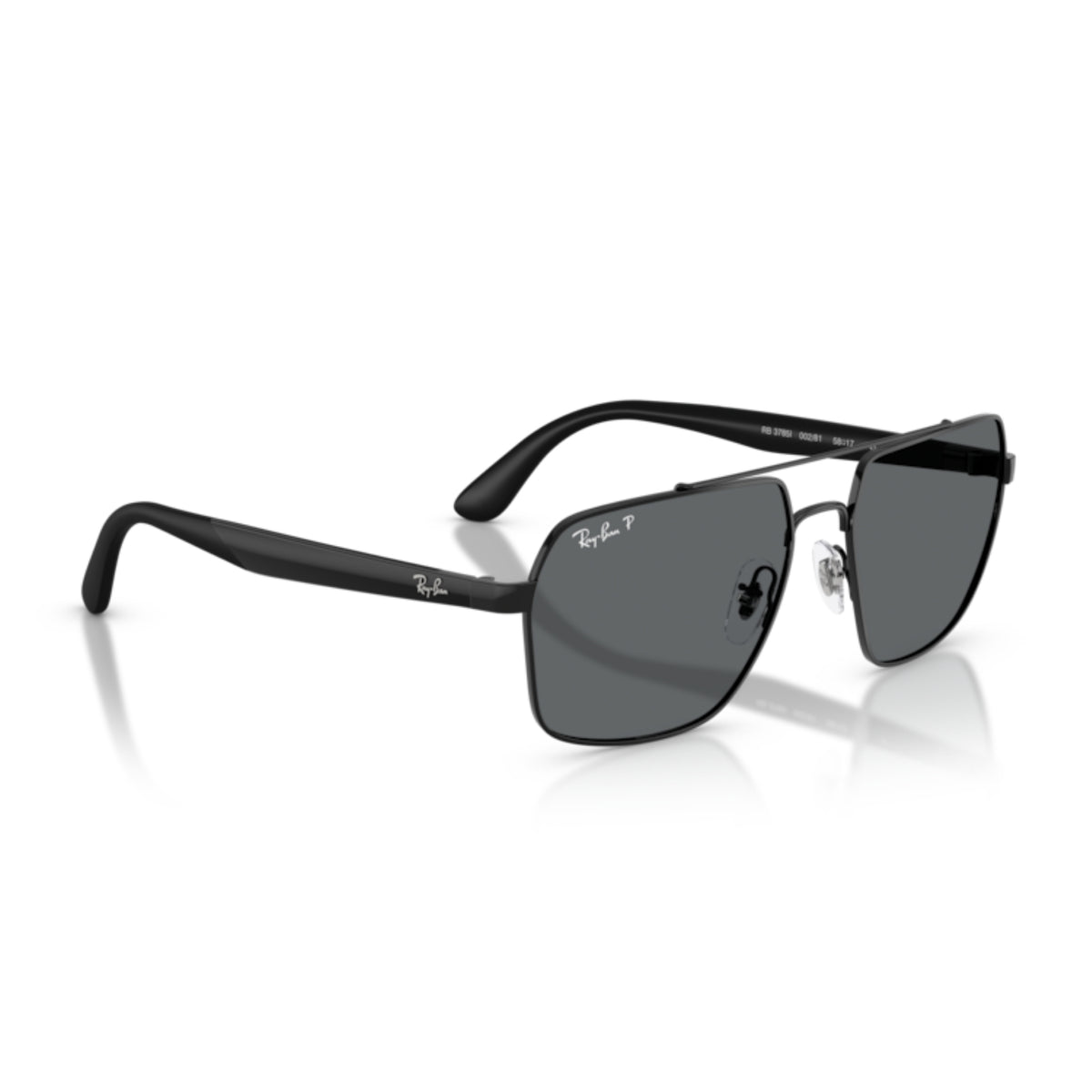 Ray-Ban RB3785 black square sunglasses, angled view