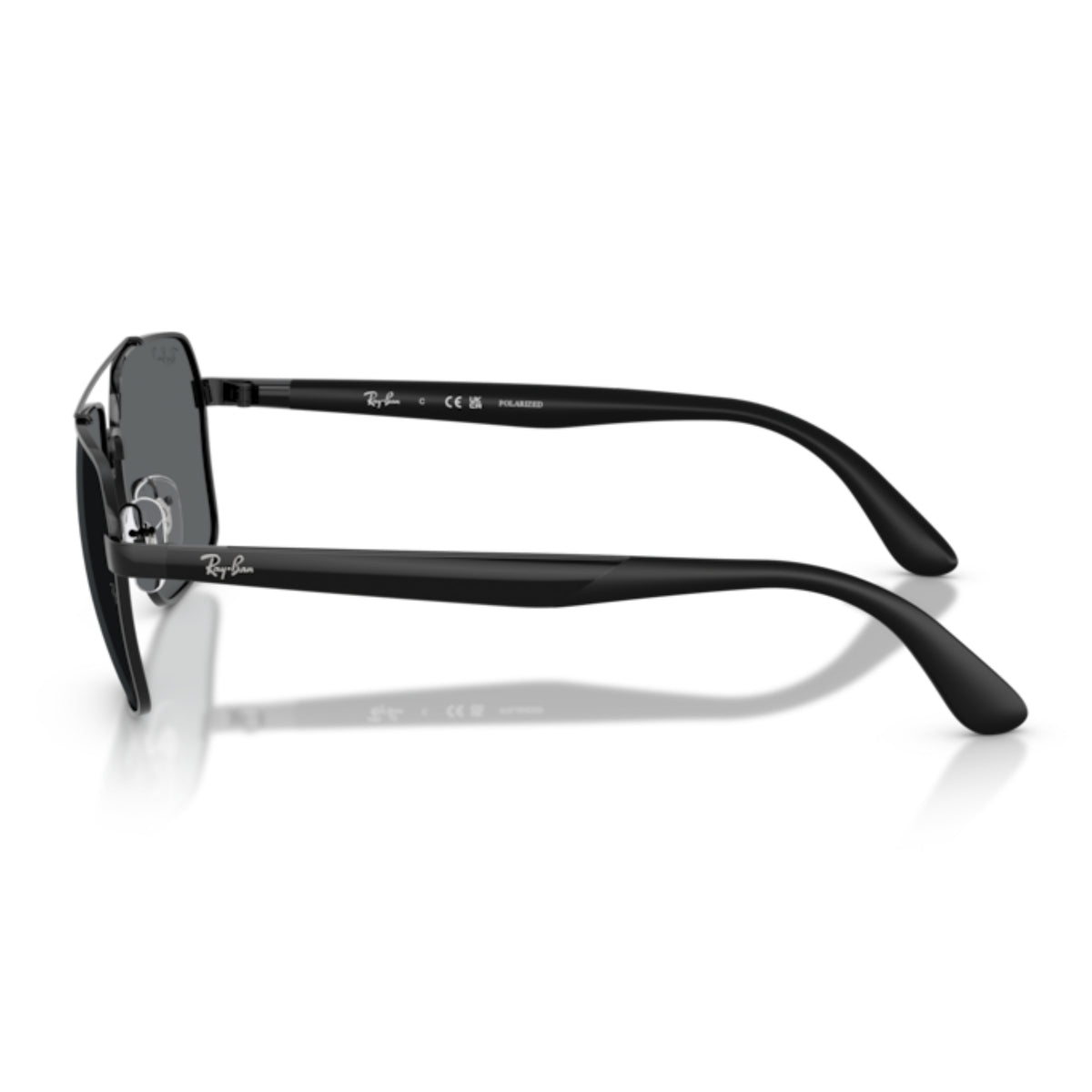 Ray-Ban RB3785 black square sunglasses, side view of the temple