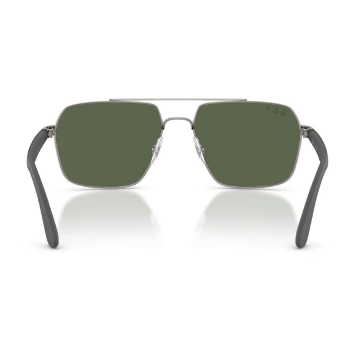 Ray-Ban RB3785 gunmetal square sunglasses, back view of the frame and temples