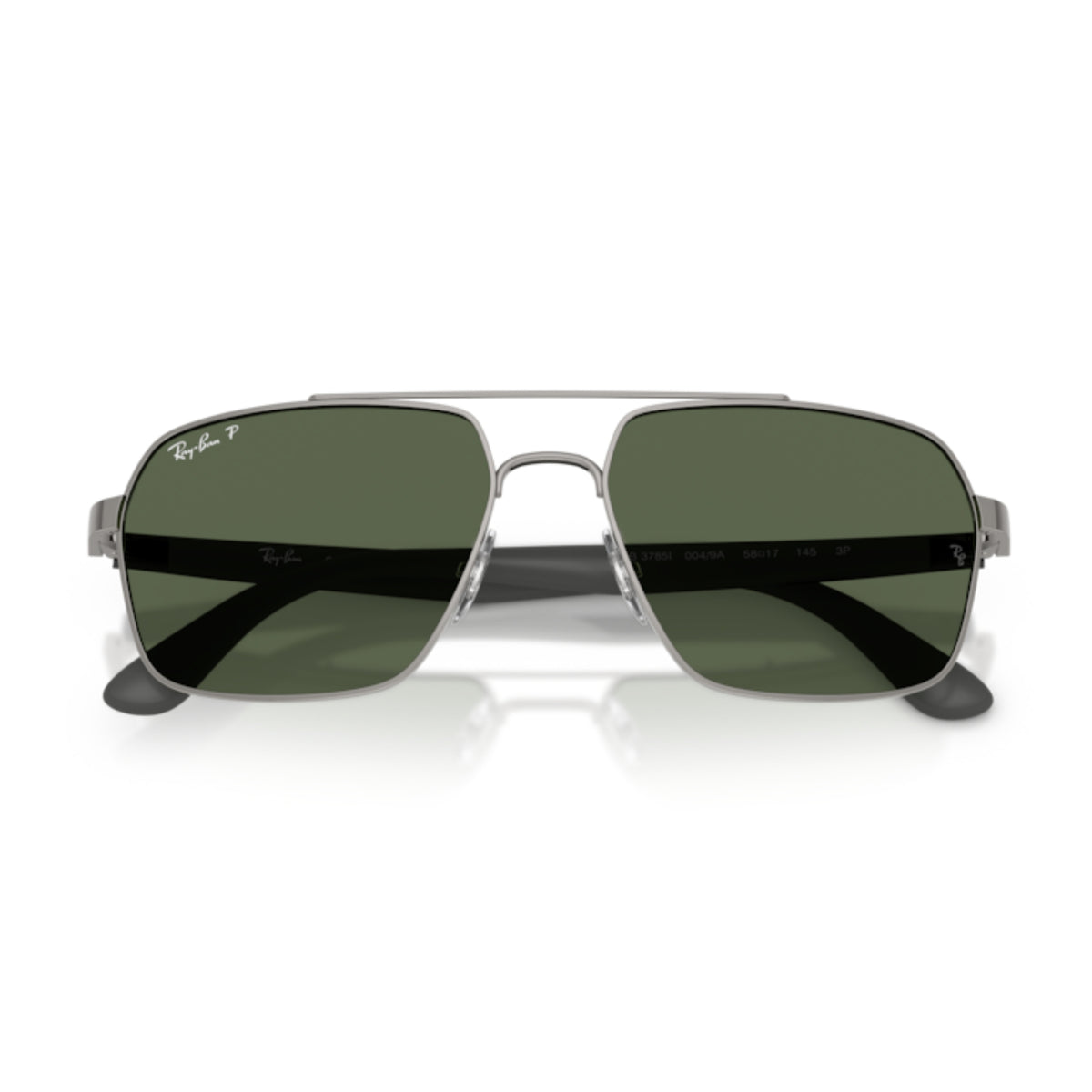 Ray-Ban RB3785 gunmetal square sunglasses, front view with the temples folded