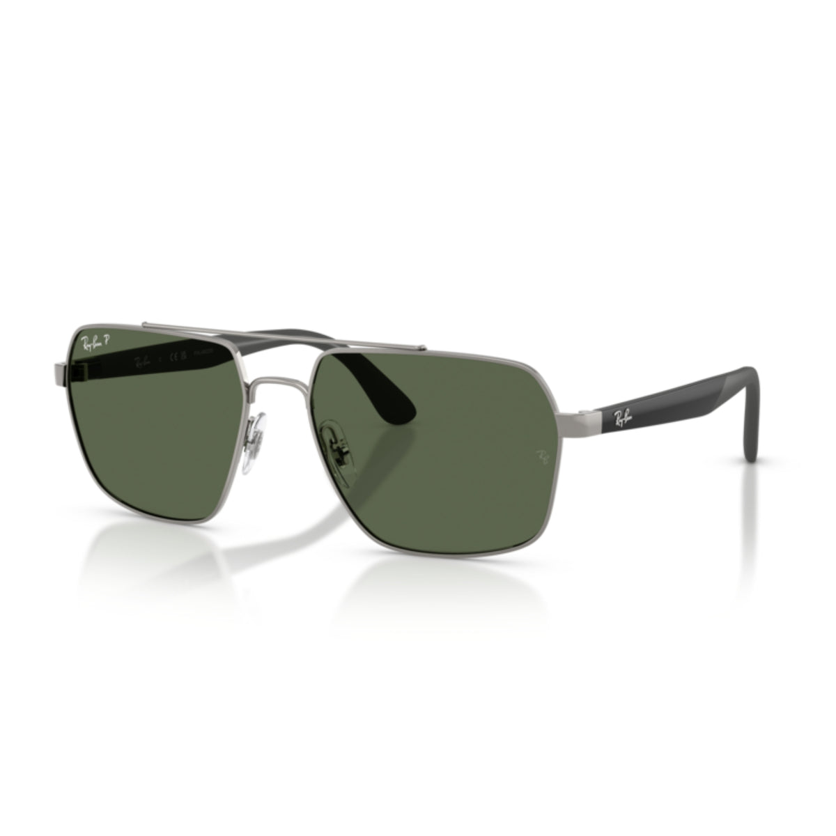 Ray-Ban RB3785 gunmetal square sunglasses with dark green lenses