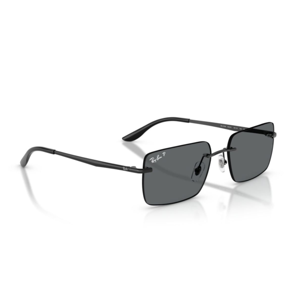 Ray-Ban RB3786 black rimless sunglasses, angled view