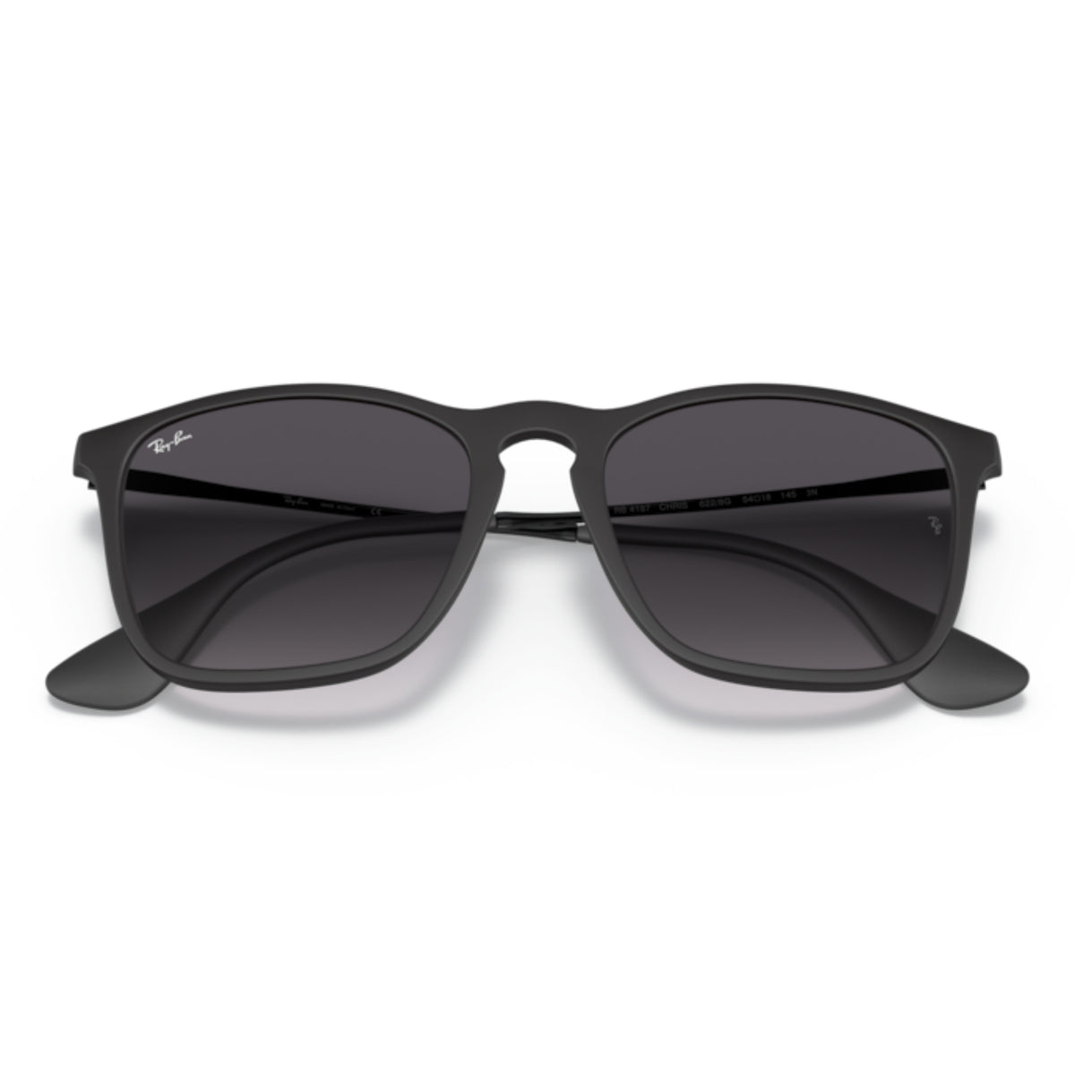 Ray-Ban RB4187 rubber black square sunglasses, front view with the temples folded