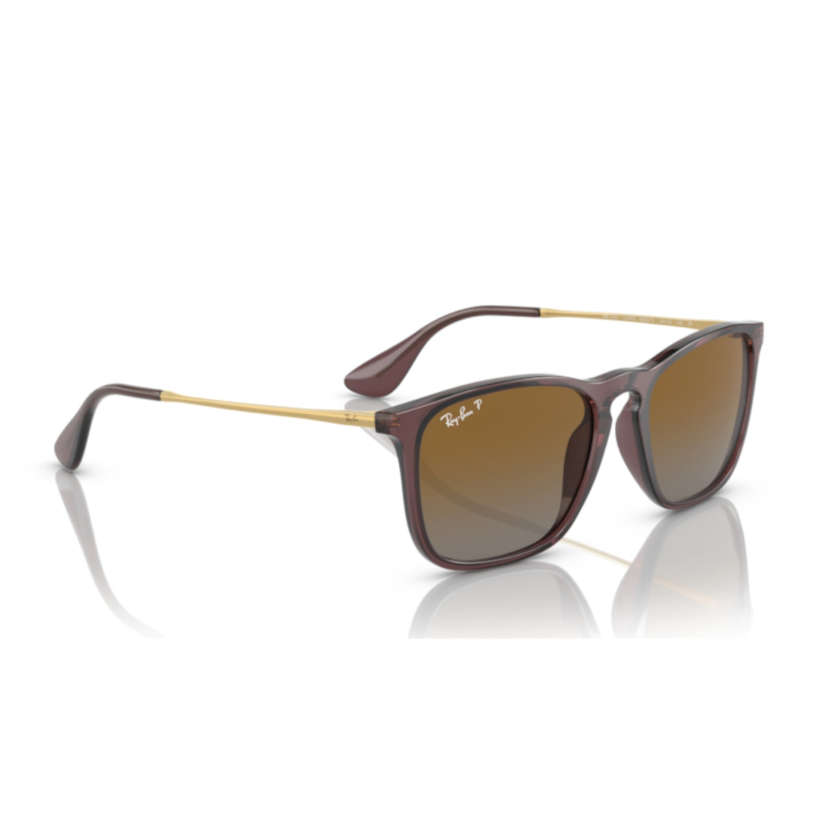 Ray-Ban RB4187 transparent brown square sunglasses, angled view