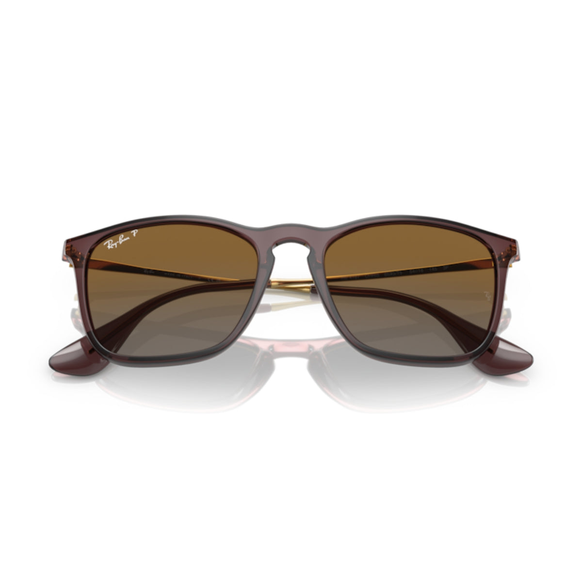 Ray-Ban RB4187 transparent brown square sunglasses, front view with the temples folded