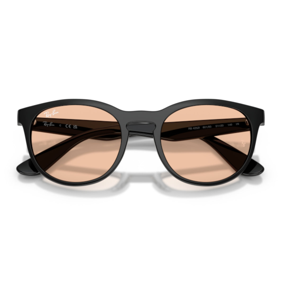 Ray-Ban RB4252 black round sunglasses, front view with the temples folded