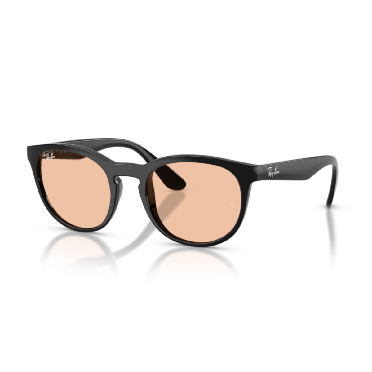 Ray-Ban RB4252 black round sunglasses with light brown lenses