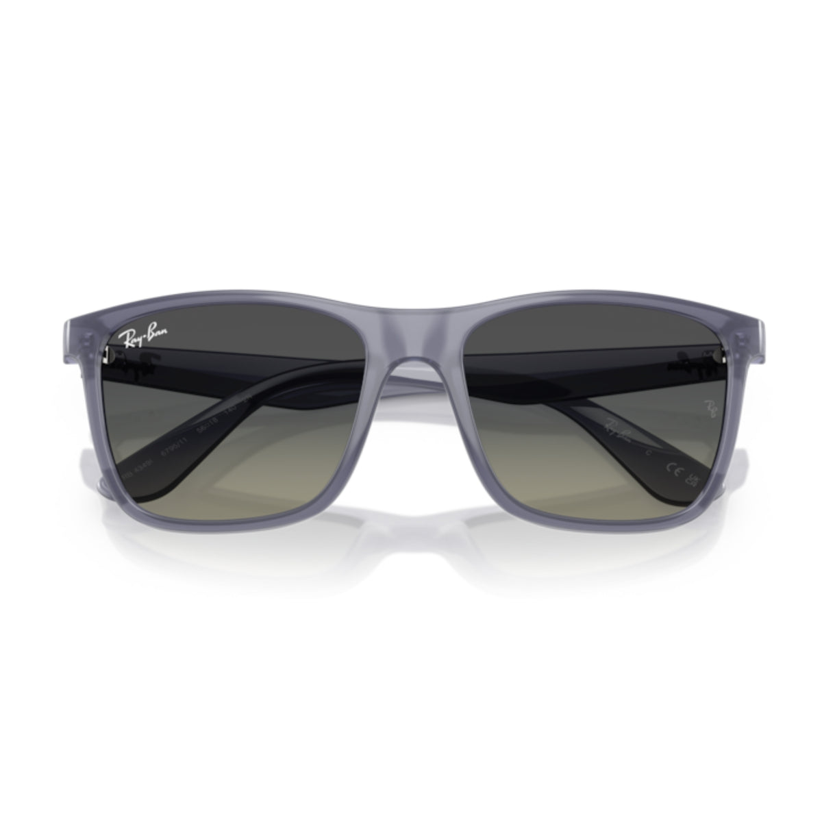 Ray-Ban RB4349 opal blue square sunglasses, front view with the temples folded