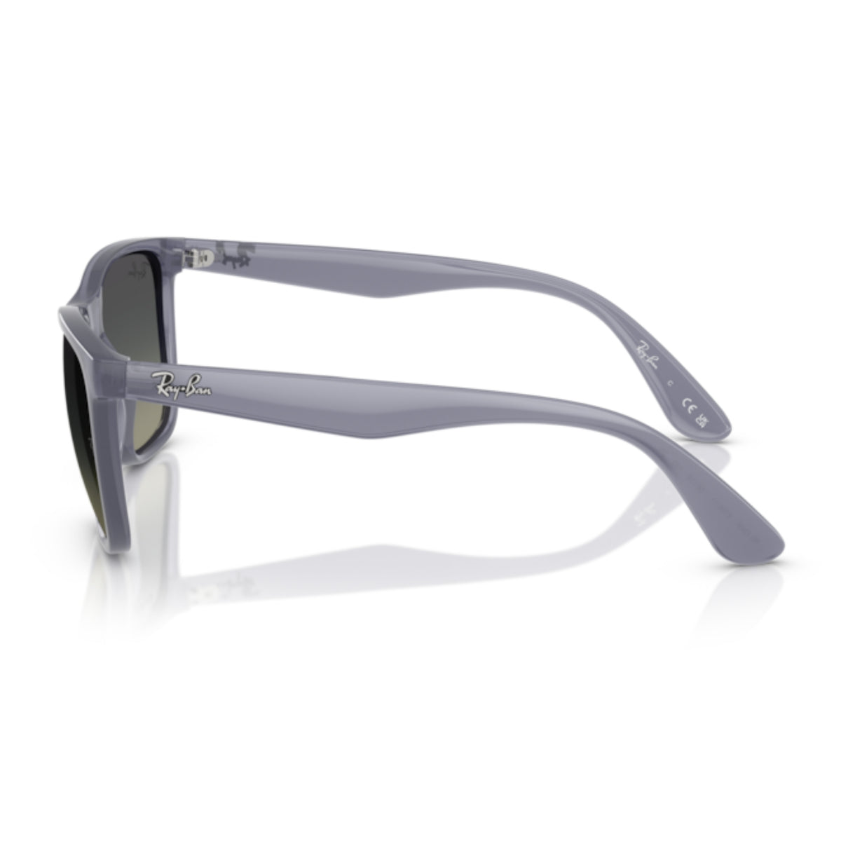 Ray-Ban RB4349 opal blue square sunglasses, side view of the opal blue temple