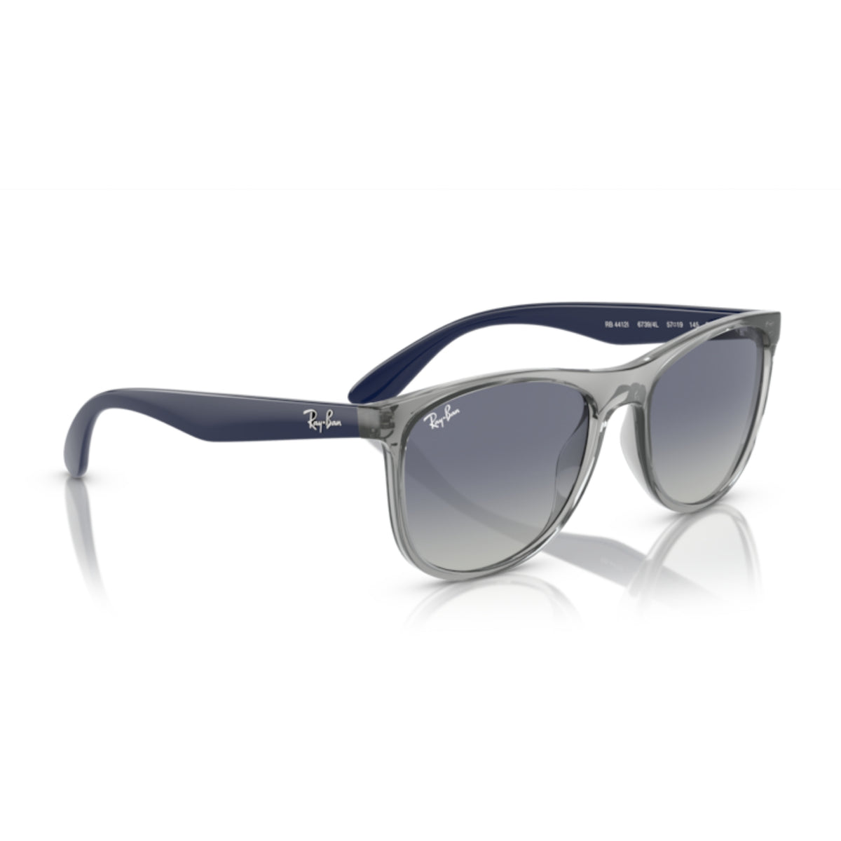 Ray-Ban RB4412 transparent grey square sunglasses, angled view