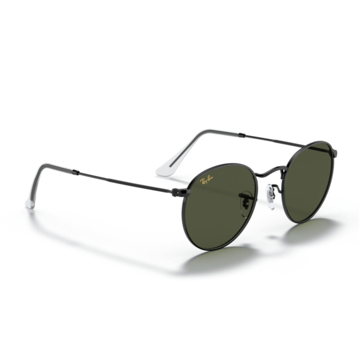 Ray-Ban Round Metal RB3447 black sunglasses, angled view