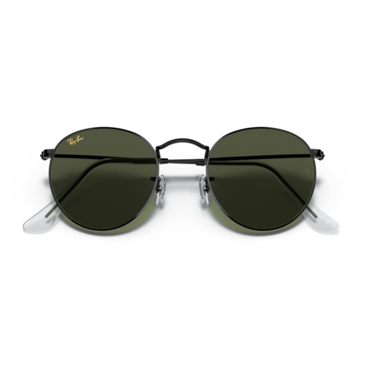 Ray-Ban Round Metal RB3447 black sunglasses, front view with the temples folded