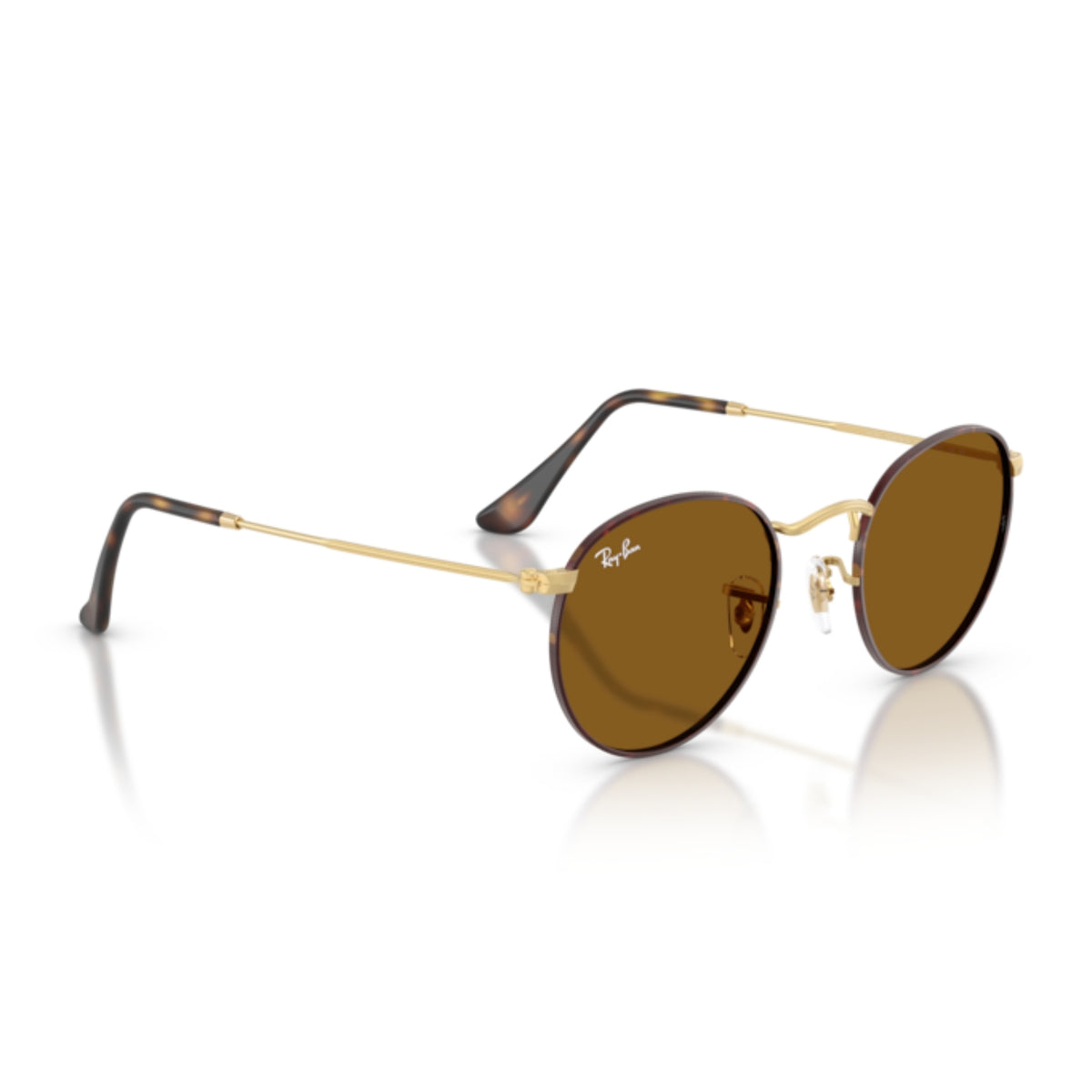 Ray-Ban Round Metal RB3447 havana on gold sunglasses, angled view
