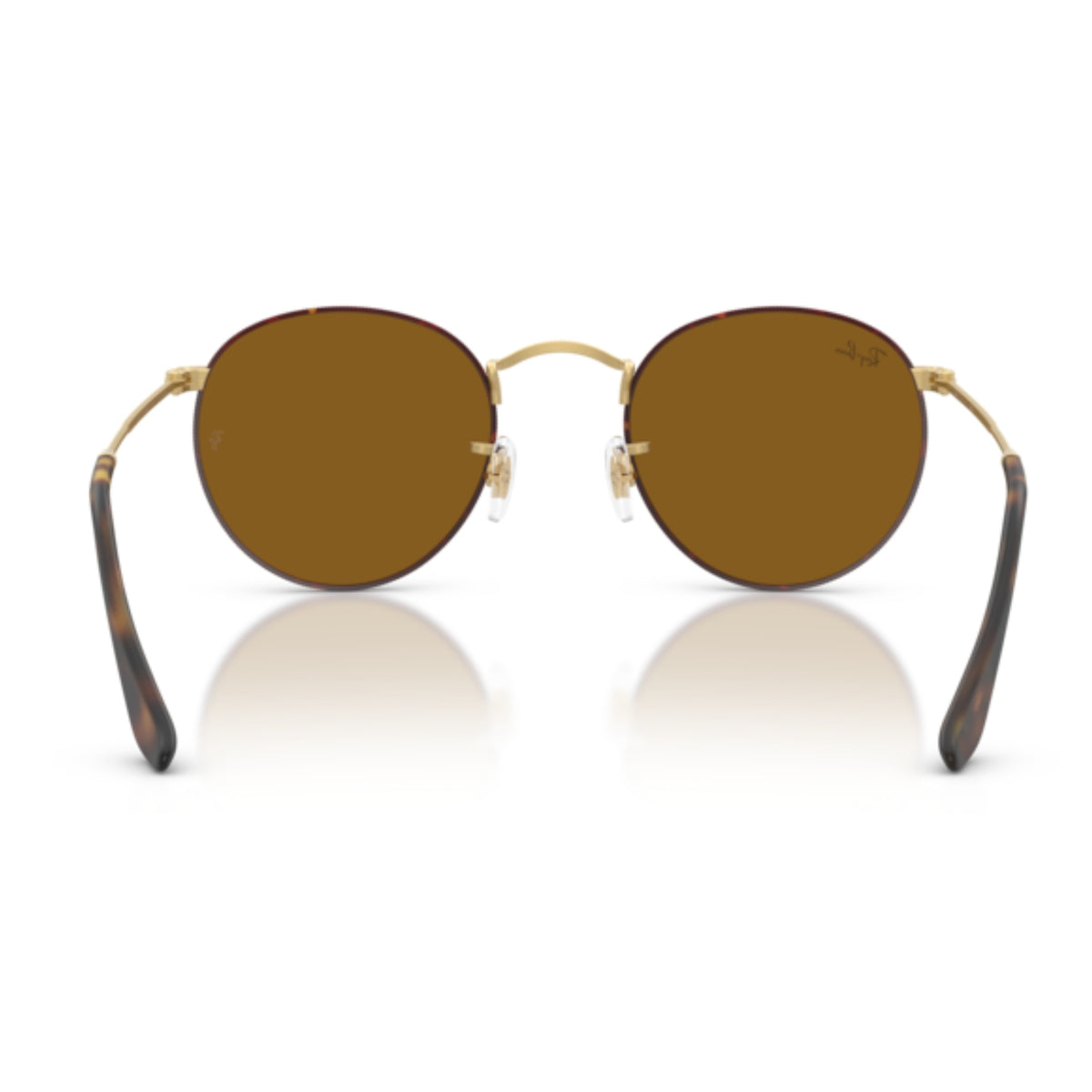 Ray-Ban Round Metal RB3447 havana on gold sunglasses, back view of the frame and temples