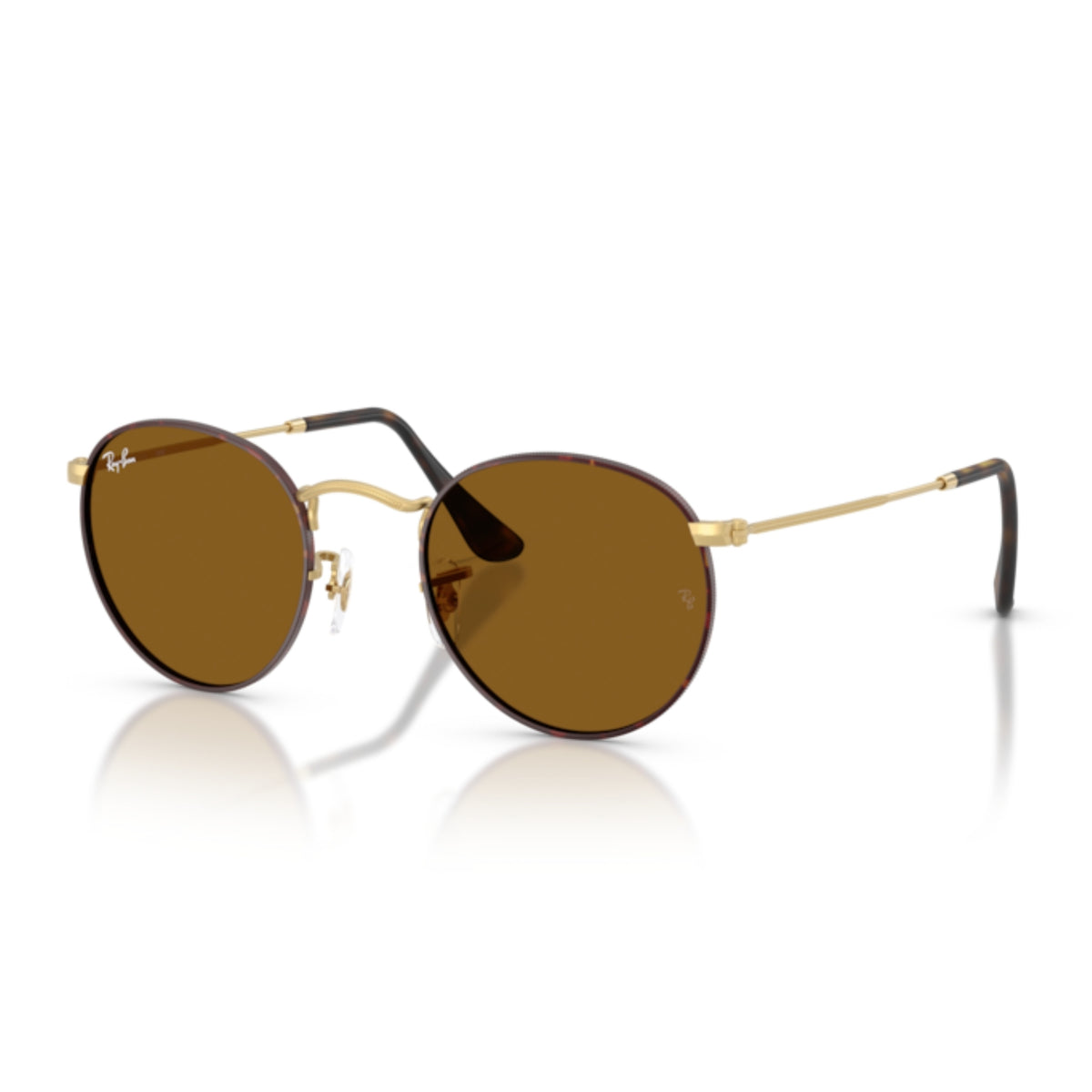 Ray-Ban Round Metal RB3447 havana on gold sunglasses with brown lenses
