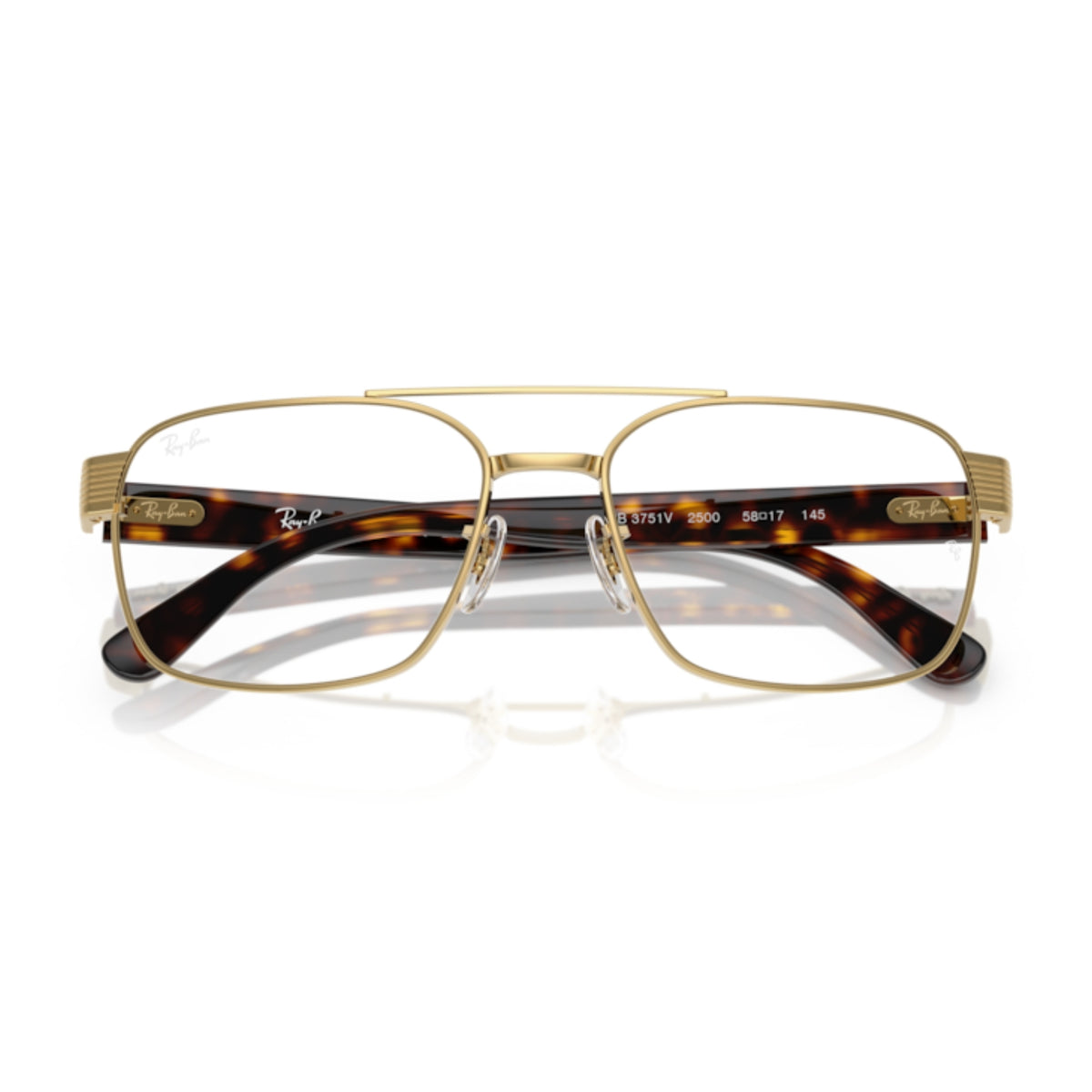 Ray-Ban RX3751V arista gold square eyeglasses, front view with the temples folded
