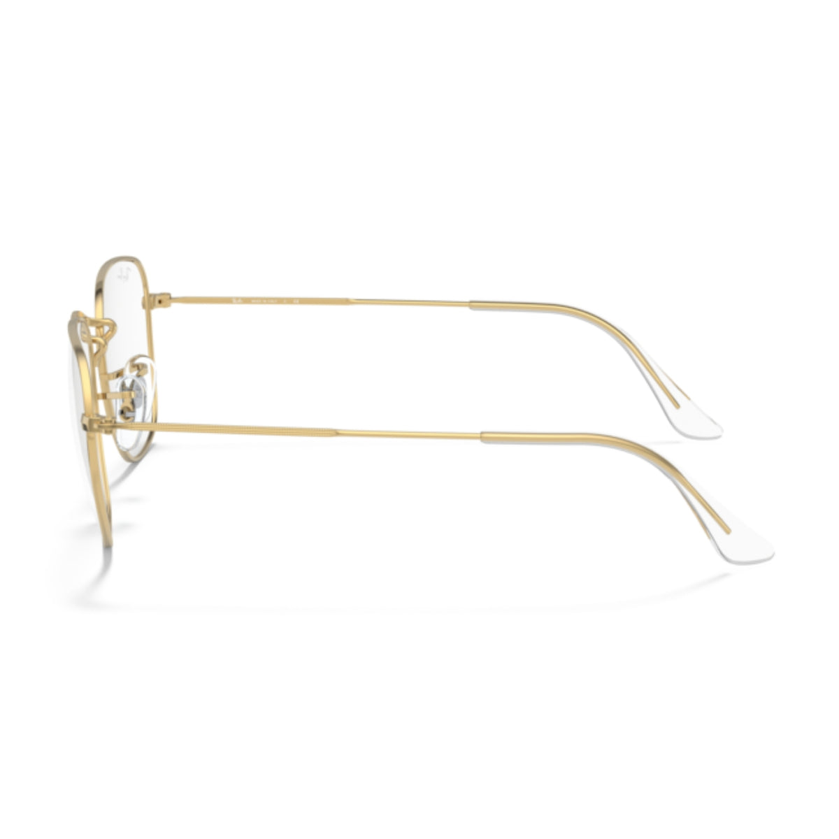Ray-Ban RX3857V gold square eyeglasses, side view of the temple