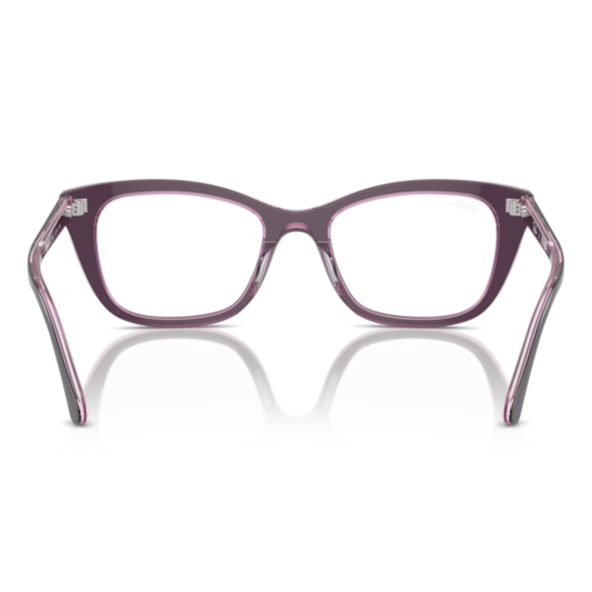 Ray-Ban RX5433 violet on transparent pink square eyeglasses, back view of the frame and temples