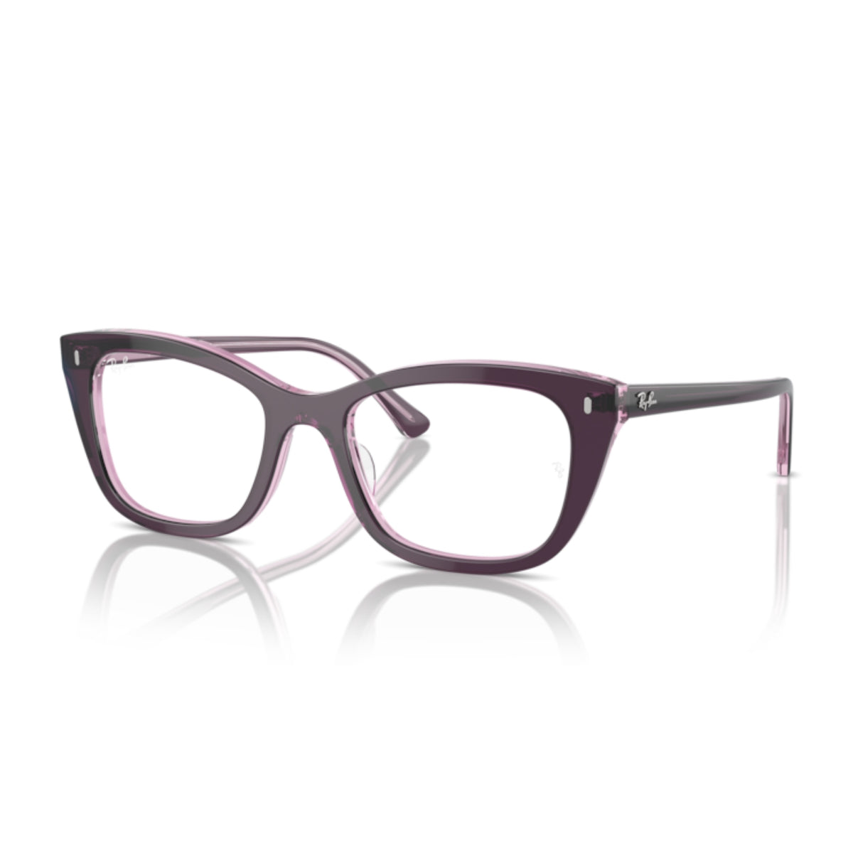 Ray-Ban RX5433 violet on transparent pink square eyeglasses with acetate frame
