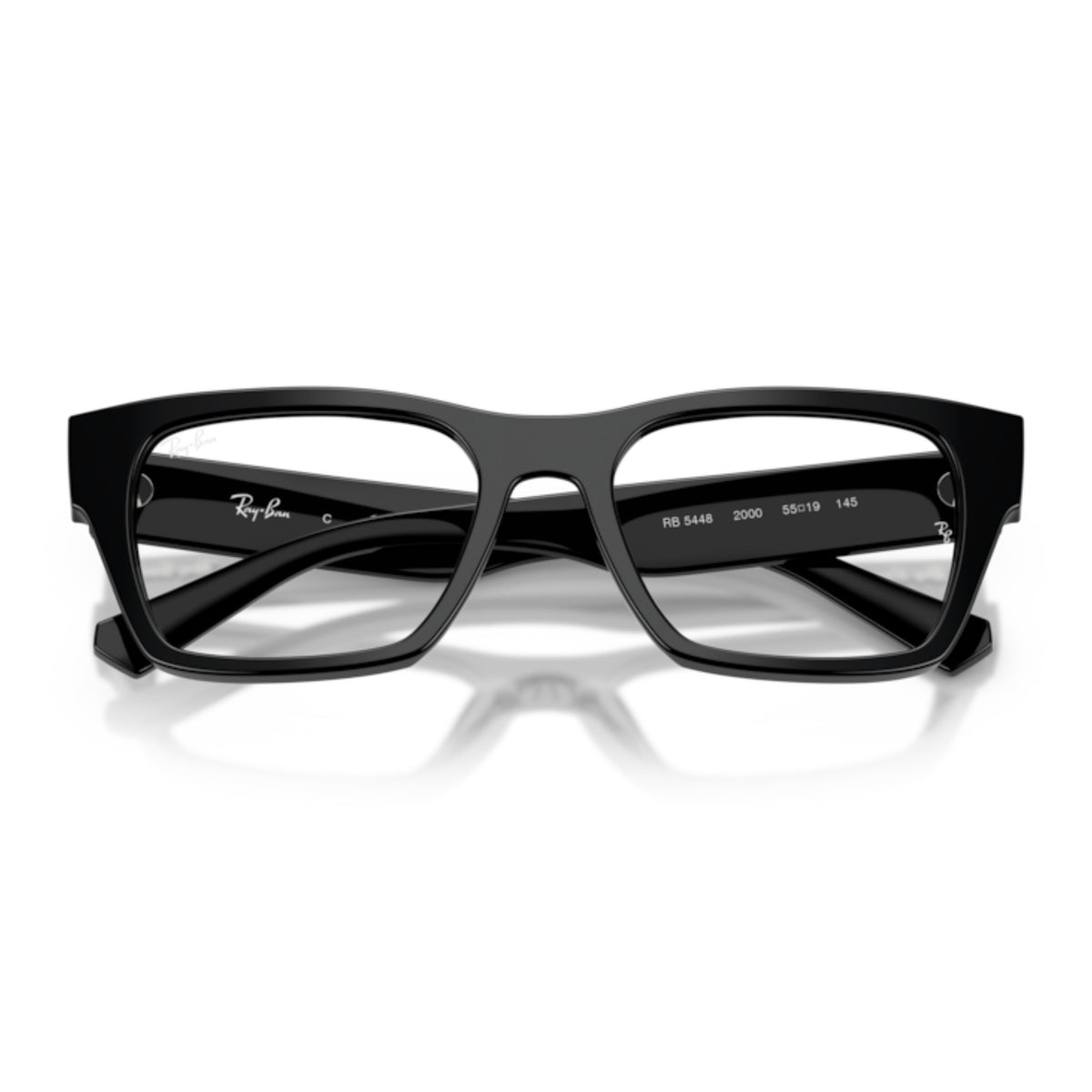 Ray-Ban RX5448 black geometric eyeglasses, front view with the temples folded