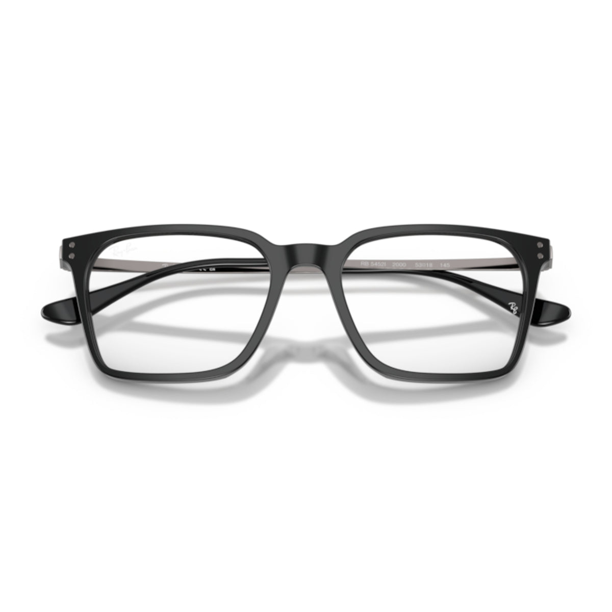 Ray-Ban RX5452I black square eyeglasses, front view with the temples folded