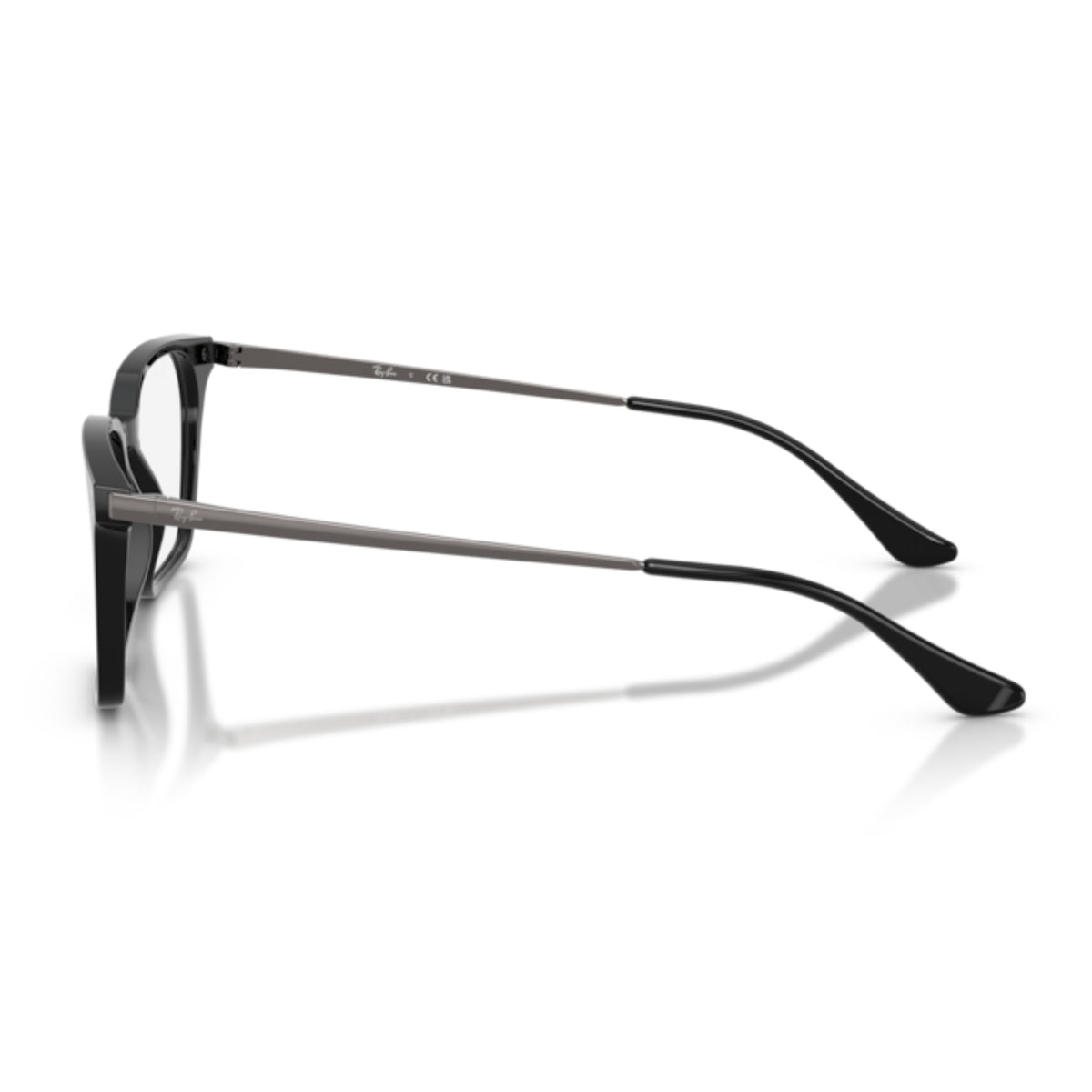 Ray-Ban RX5452I black square eyeglasses, side view of the gunmetal temple