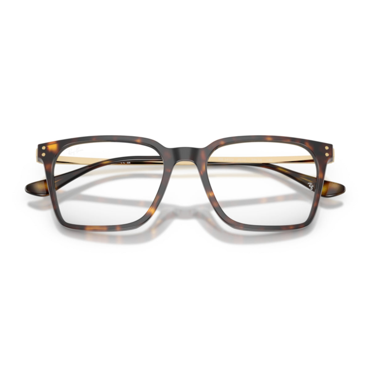 Ray-Ban RX5452I havana square eyeglasses, front view with the temples folded