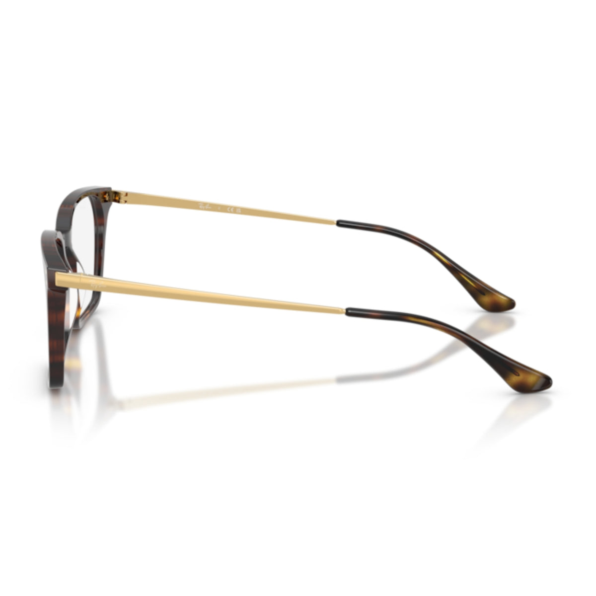 Ray-Ban RX5452I havana square eyeglasses, side view of the gold temple