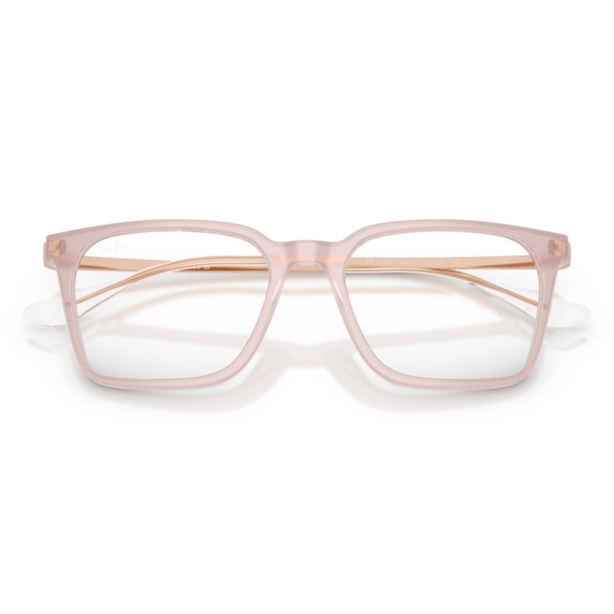 Ray-Ban RX5452I light pink square eyeglasses, front view with the temples folded