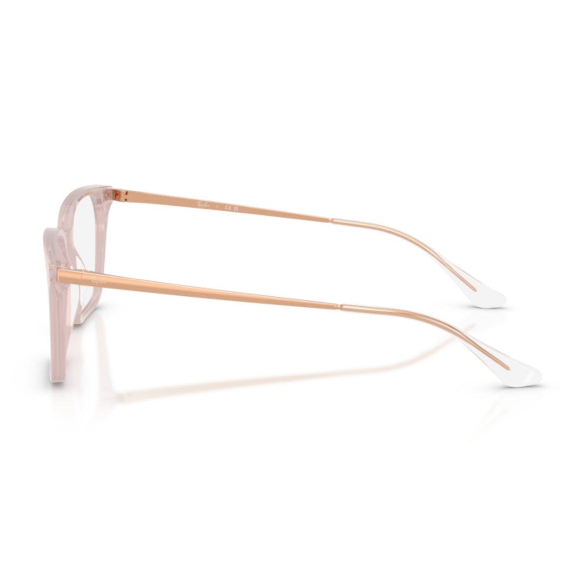 Ray-Ban RX5452I light pink square eyeglasses, side view of the rosegold temple