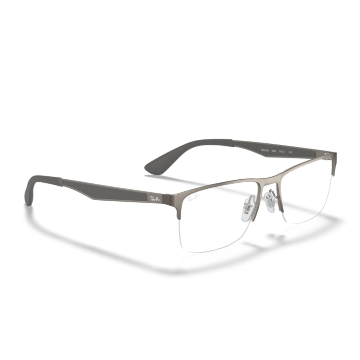 Ray-Ban RX6335 gunmetal rectangle eyeglasses, angled view