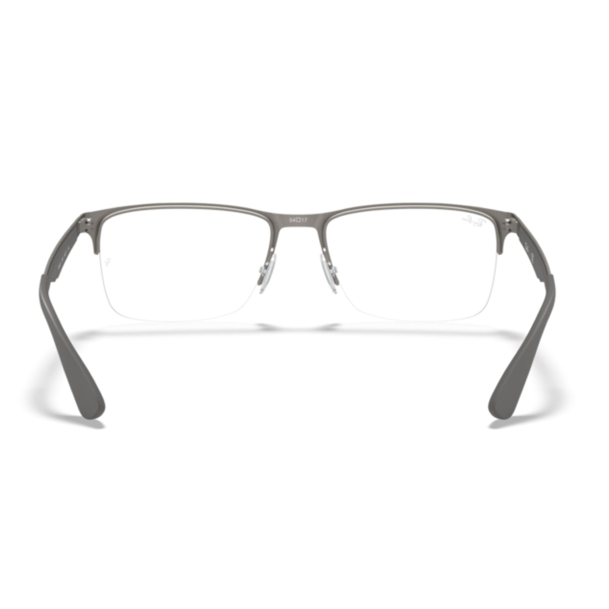 Ray-Ban RX6335 gunmetal rectangle eyeglasses, back view of the frame and temples