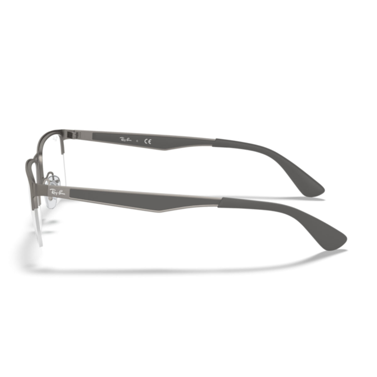 Ray-Ban RX6335 gunmetal rectangle eyeglasses, side view of the temple