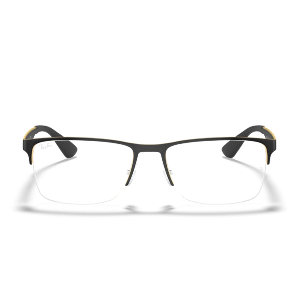 Ray-Ban RX6335 black on gold rectangle eyeglasses, half-rim metal and plastic frame