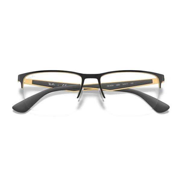 Ray-Ban RX6335 2890 Black on Gold Rectangle Eyeglasses