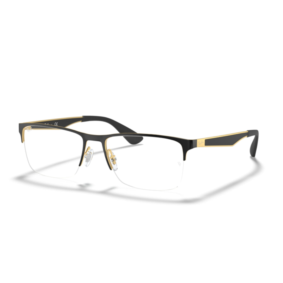 Ray-Ban RX6335 black on gold rectangle eyeglasses with metal and plastic frame
