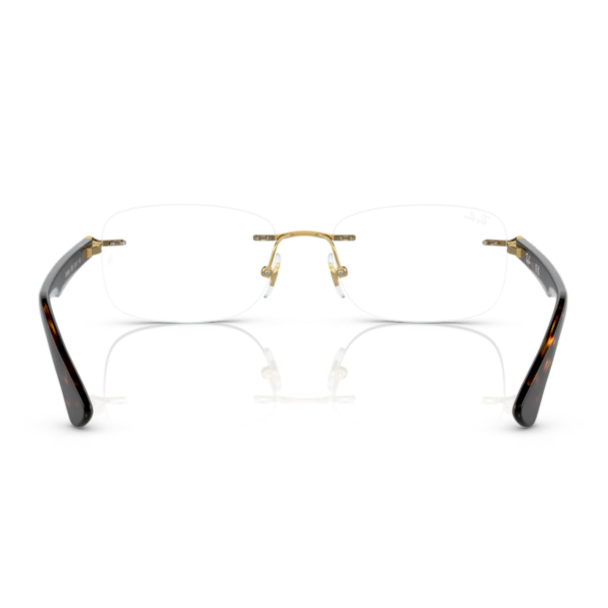 Ray-Ban RX6488I arista gold rimless eyeglasses, back view of the frame and temples