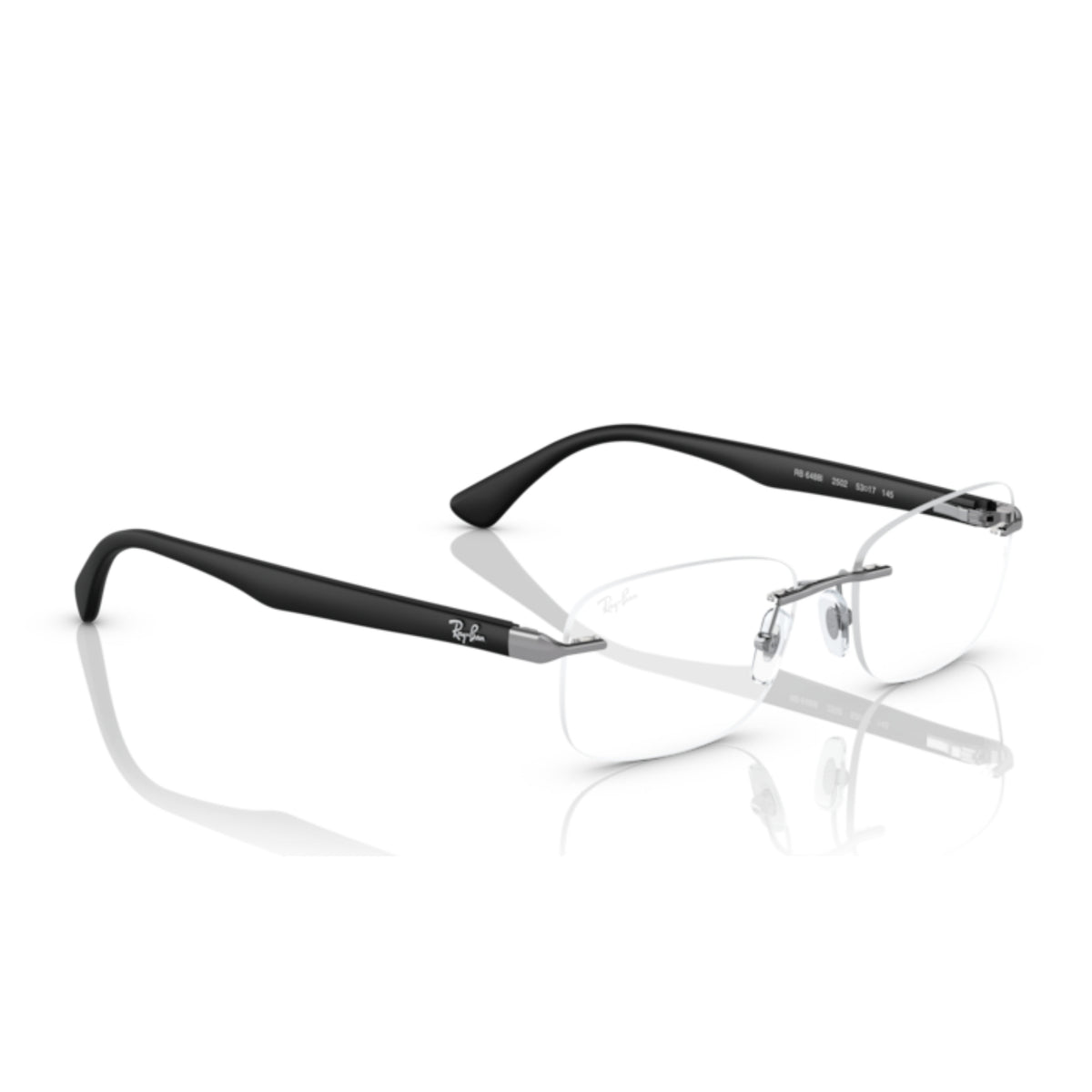 Ray-Ban RX6488I gunmetal rimless eyeglasses, angled view