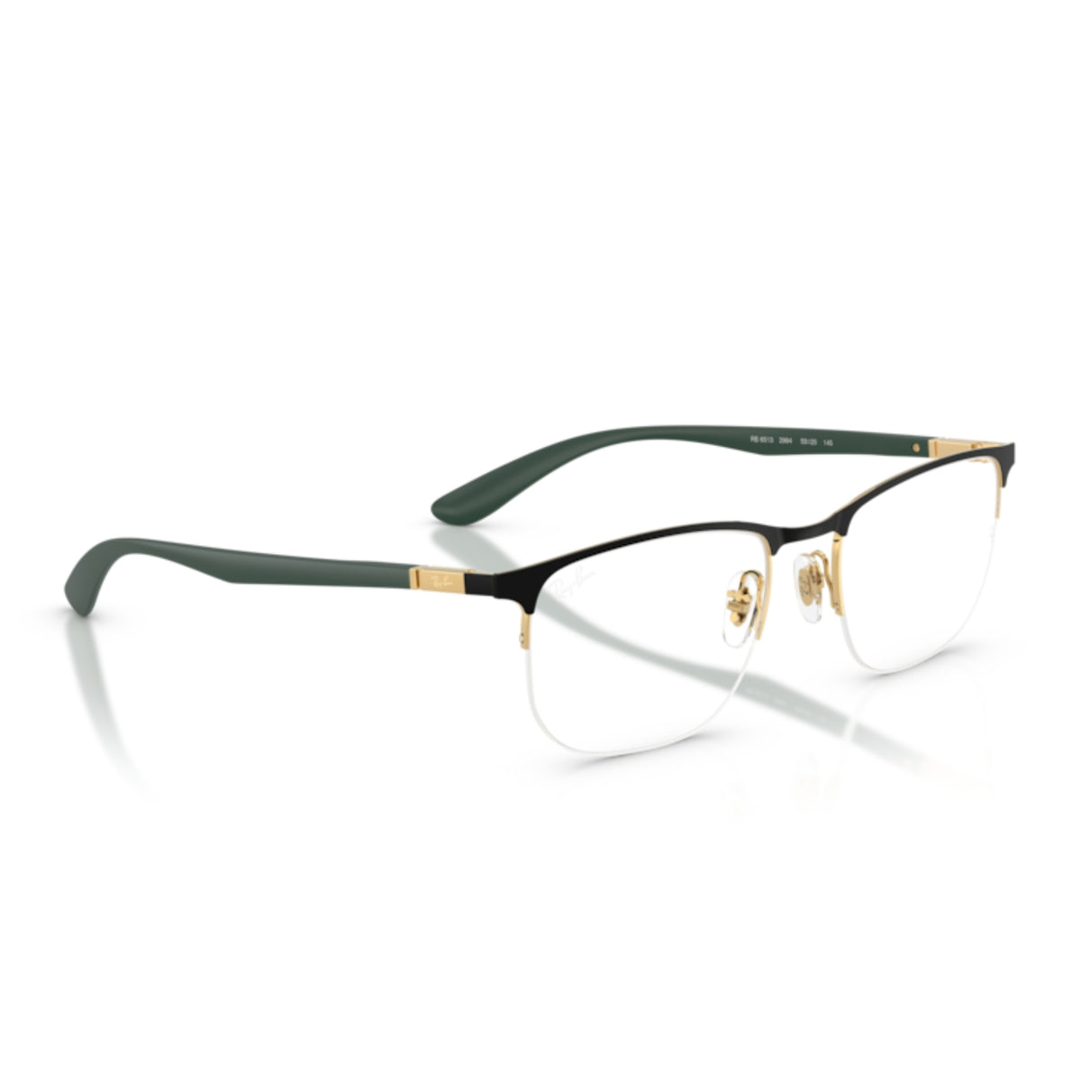 Ray-Ban RX6513 black & gold geometric eyeglasses, angled view