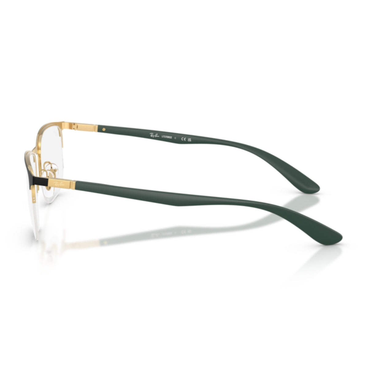 Ray-Ban RX6513 black & gold geometric eyeglasses, side view of the sand green temple
