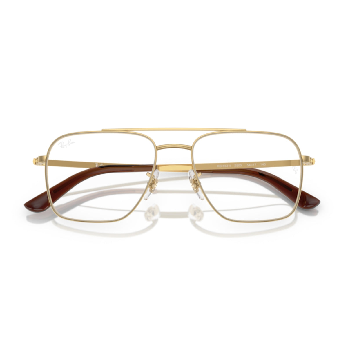 Ray-Ban RX6531I arista gold square eyeglasses, front view with the temples folded