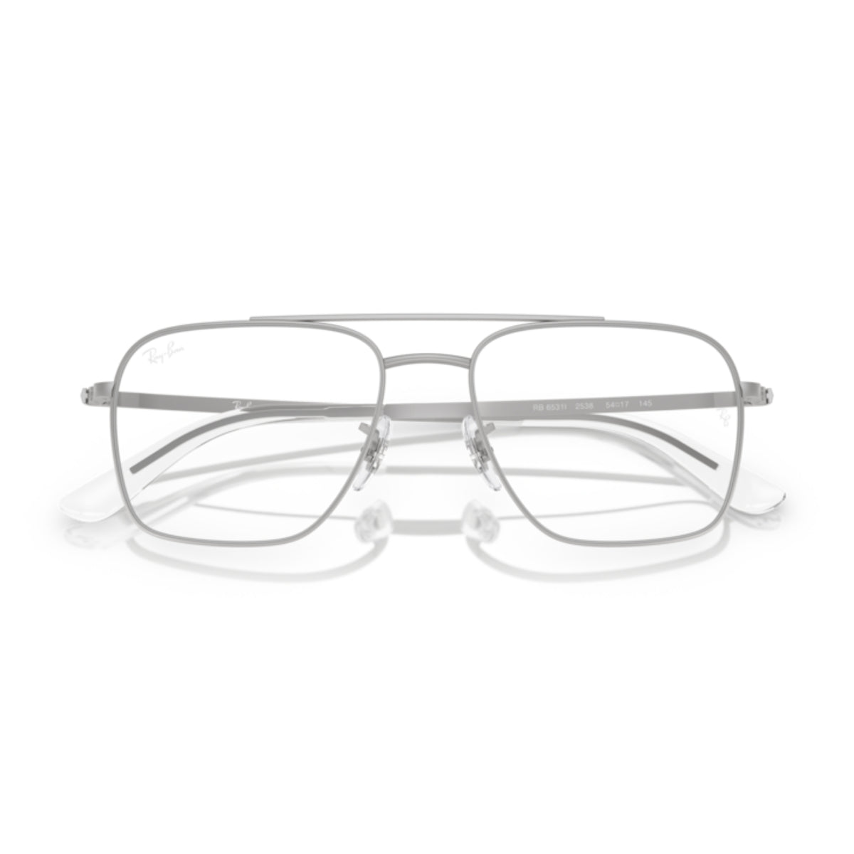 Ray-Ban RX6531I silver square eyeglasses, front view with the temples folded
