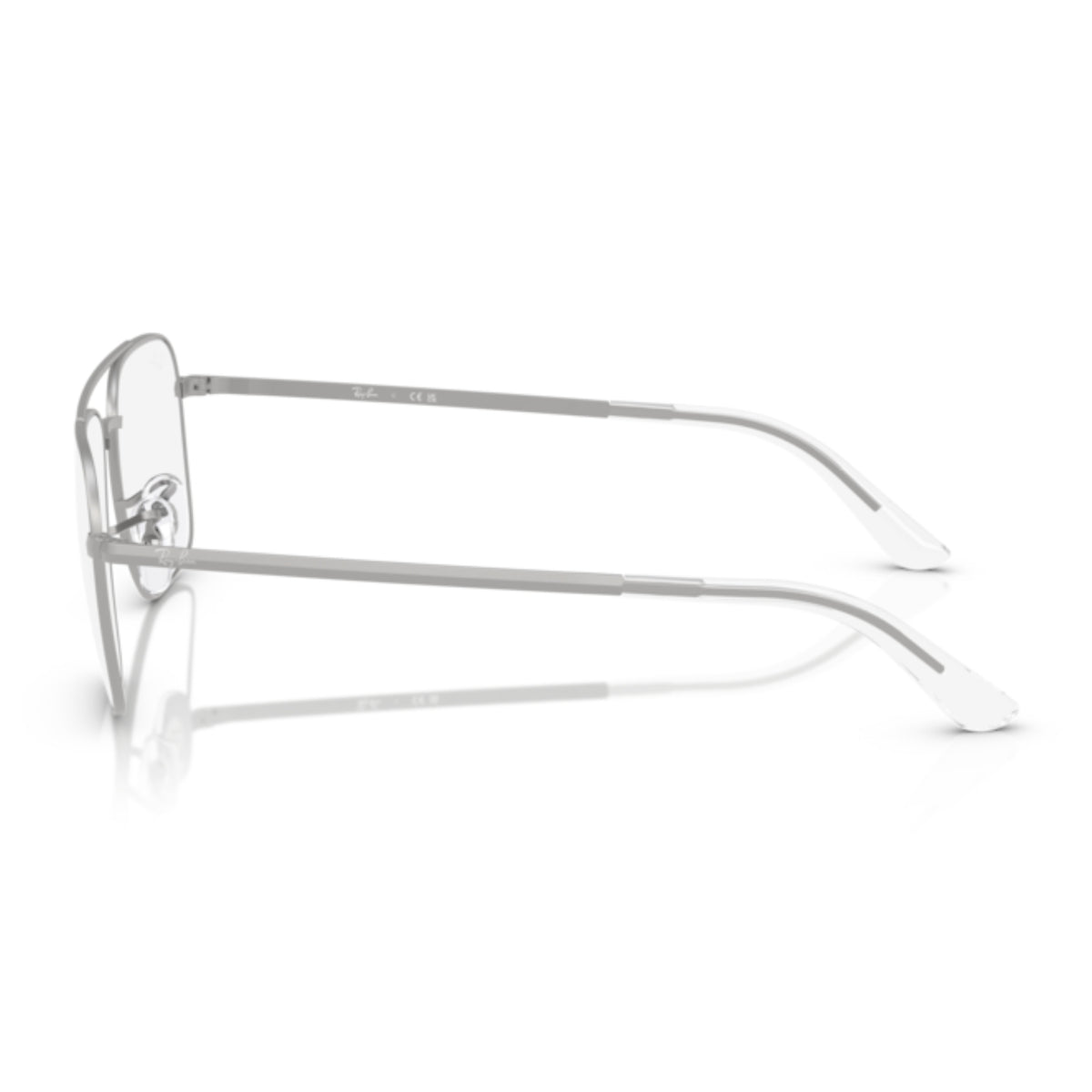 Ray-Ban RX6531I silver square eyeglasses, side view of the matte silver temple