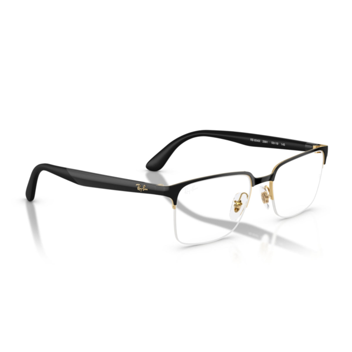 Ray-Ban RX6540I black on gold rectangle eyeglasses, angled view