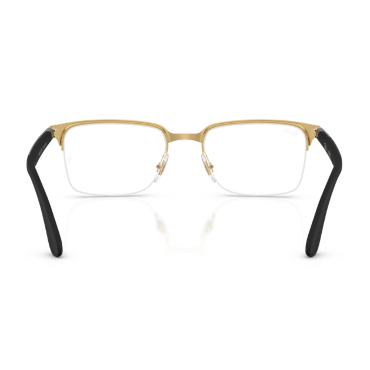 Ray-Ban RX6540I black on gold rectangle eyeglasses, back view of the frame and temples