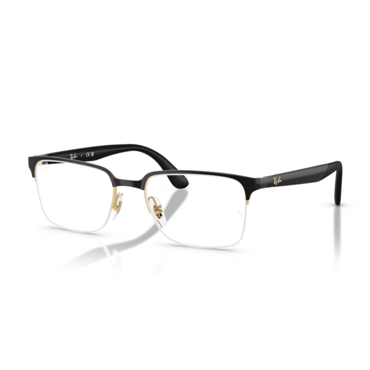 Ray-Ban RX6540I black on gold rectangle eyeglasses with metal and lightweight frame