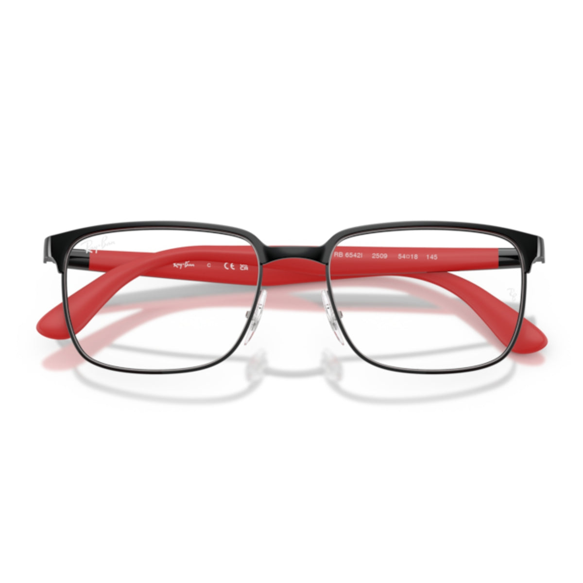 Ray-Ban RX6542I black rectangle eyeglasses, front view with the temples folded